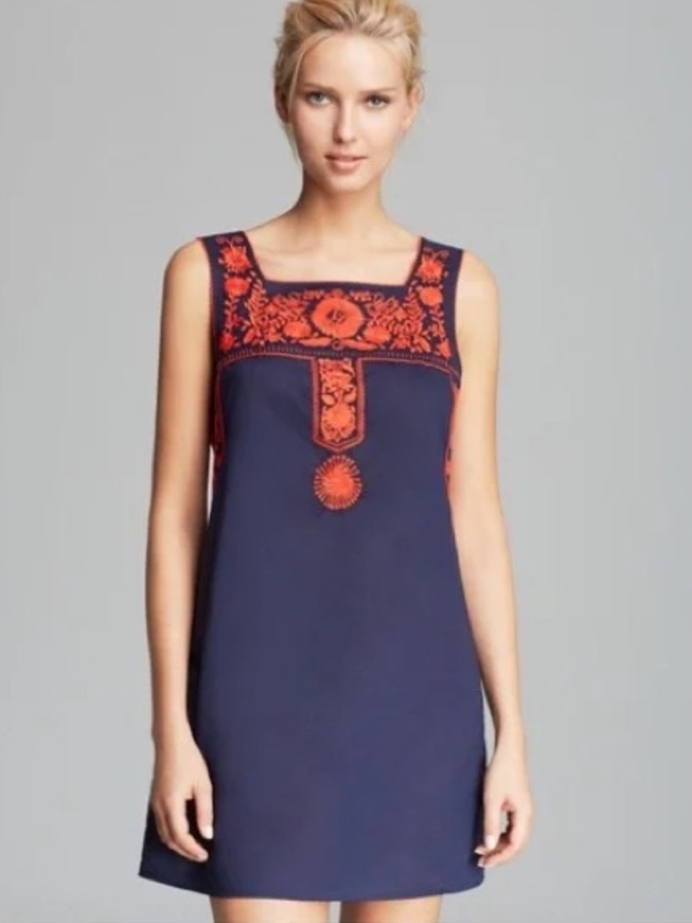 Tory Burch Navy Mini Dress with Red Embroidery